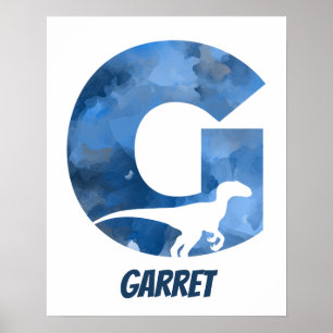 "G" Aquarelle Dinosaure Bleu Poster du nom de l'en