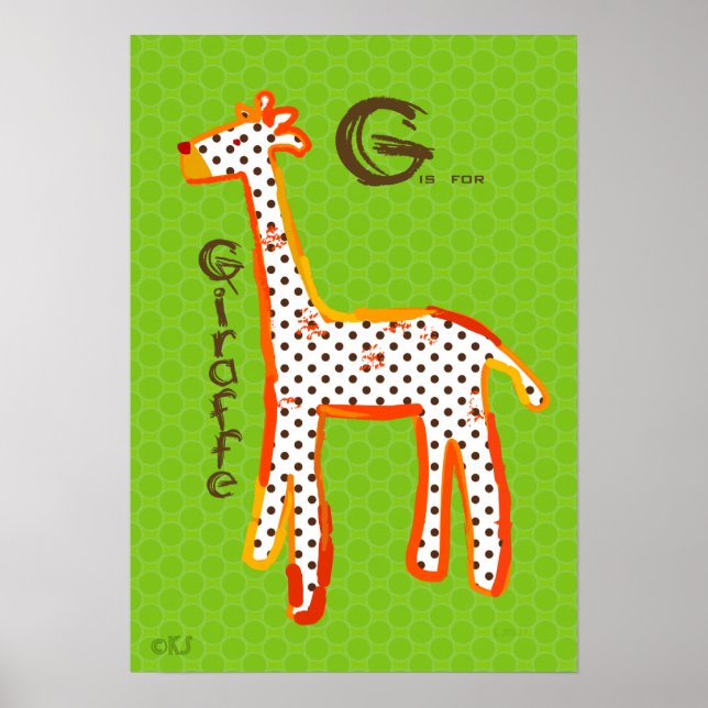 'G est pour la girafe' affiche de peinture numériq (Devant)