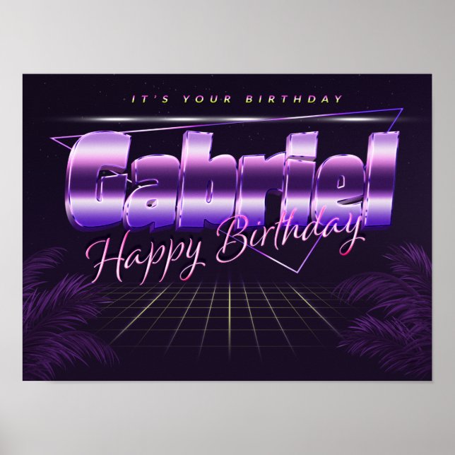 Gabriel Nom Vorname lila retro Poster Geburtstag (Devant)