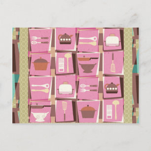 Gadgets de cuisine - Carte postale rose (ou carte