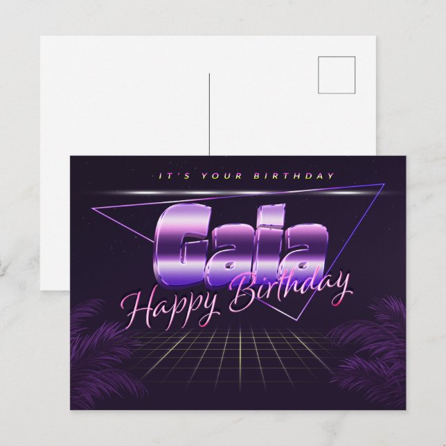 Gaia prénom nom carte postale violette anniversair (Devant / Derrière)