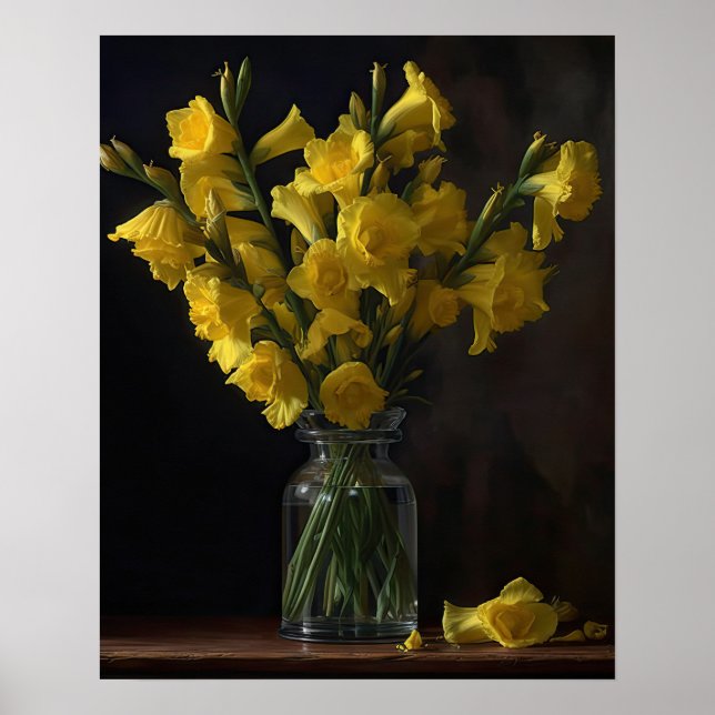 Galadiolus jaune Fleurs Art Imprimer Poster (Devant)