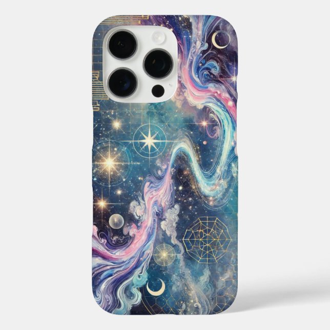 Galaxie céleste iPhone 16 Coque avec art géométriq (Verso)