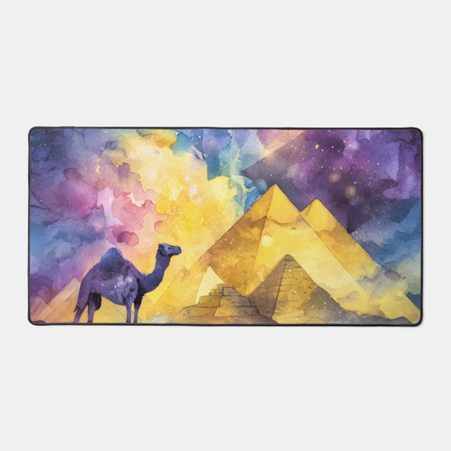 Galaxie du désert à l'aquarelle Chameau Pyramide V (Recto)