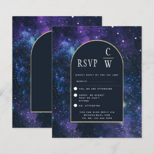 Galaxie Nuit étoilée Violet Bleu Or Mariage RSVP