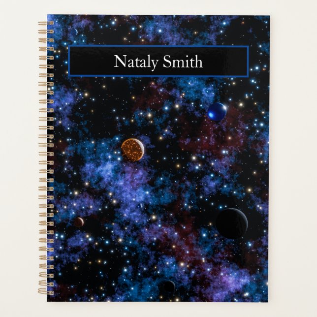 Galaxies colorées, étoiles et planètes nom planifi (Devant)