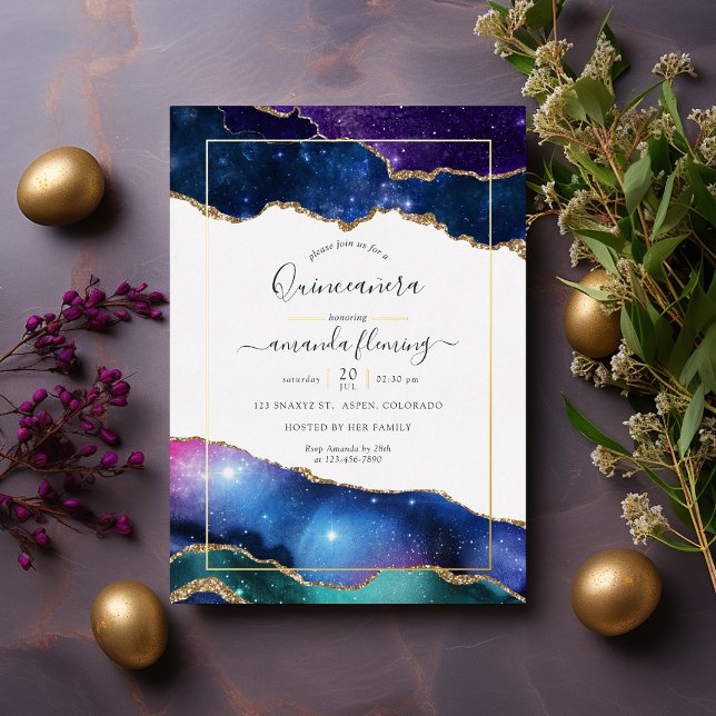 Galaxy Agate Quinceañera Foil Invitation (Créateur téléchargé)