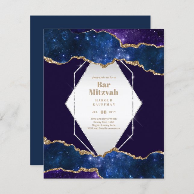GALAXY Boys BAR MITVAH AGATE Blue Invitation (Devant / Derrière)