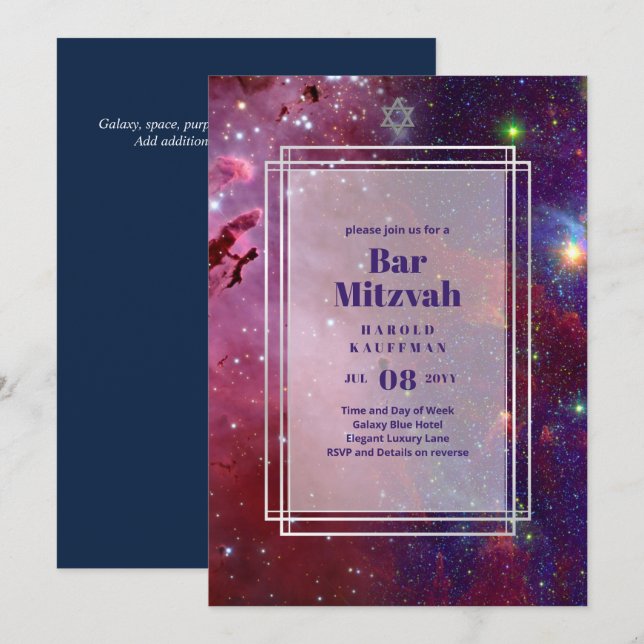 GALAXY Boys BAR MITVAH Space Sky Invitation (Devant / Derrière)