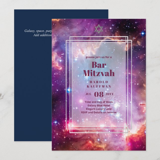 GALAXY Boys BAR MITVAH Space Sky Invitation (Devant / Derrière)