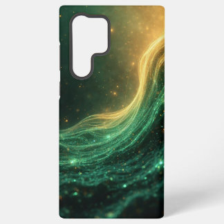 Galaxy Élégant Coque Samsung à Vague Noir, Vert & Or