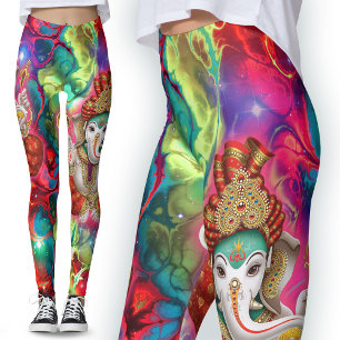 Galaxy Ganesh Dieu Hippie Boho Leggings psychédéli