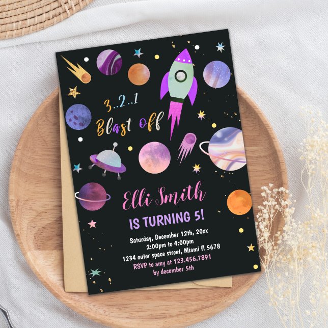 Galaxy Planètes violettes Invitation d'anniversair (Galaxy Purple Planets Birthday Invitations)