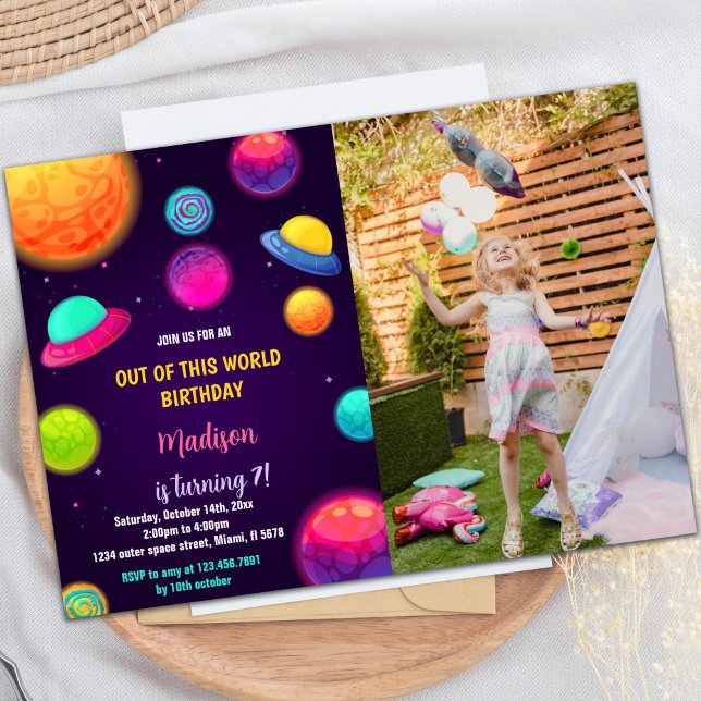 Galaxy Planets Invitation d'anniversaire avec phot (Galaxy Planets Birthday Invitations with photo)