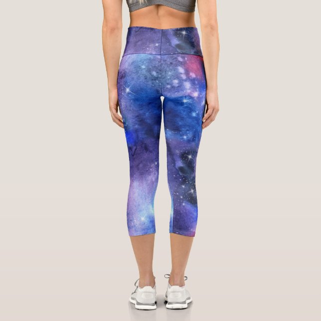 Galaxy Space Blue Purple Capri Yoga Leggings (Verso)