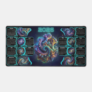 Galaxy Space Fractal Art Desk Pad - 2026 Calendar