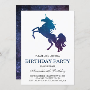 Galaxy Space Unicorn Invitation de fête d'annivers