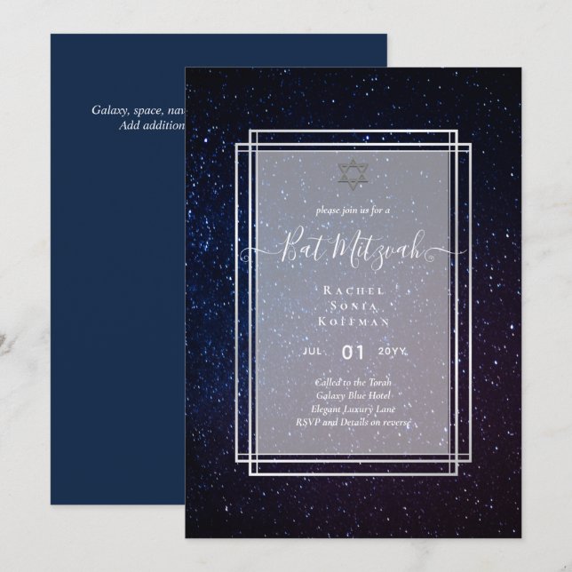 Galaxy Starry BAT MITZVAH de nuit Agate Invitation (Devant / Derrière)