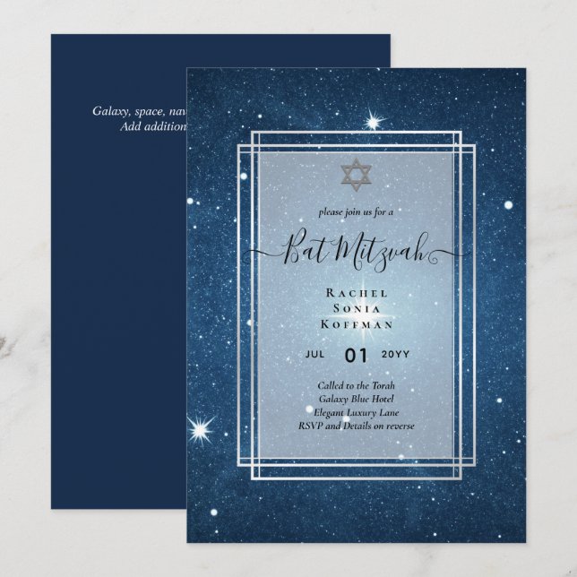 Galaxy Starry BAT MITZVAH de nuit Agate Invitation (Devant / Derrière)
