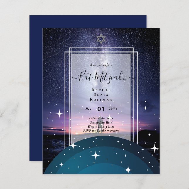 Galaxy Starry BAT MITZVAH de nuit Agate Invitation (Devant / Derrière)