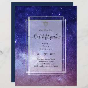 Galaxy Starry BAT MITZVAH de nuit Invitation