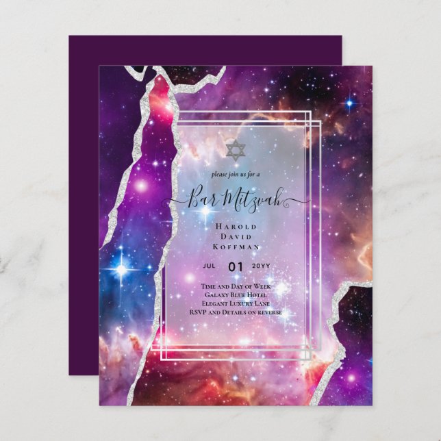 Galaxy Starry Night BAR MITZVAH Agate Invitation (Devant / Derrière)