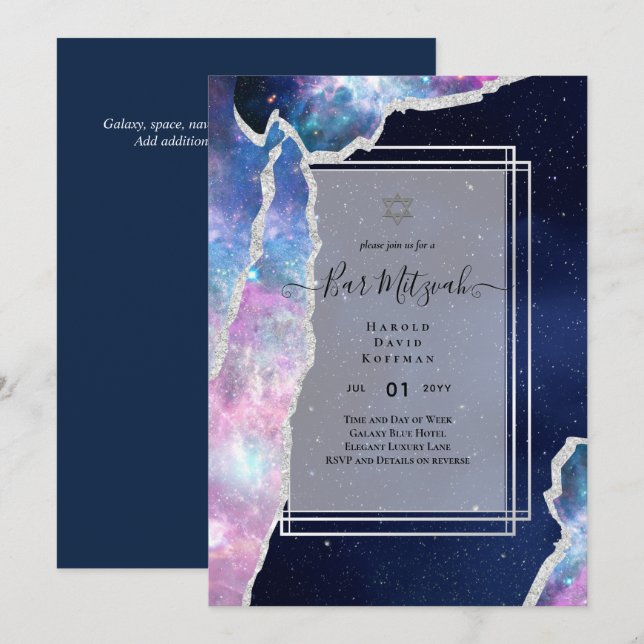Galaxy Starry Night BAR MITZVAH Agate Invitation (Devant / Derrière)