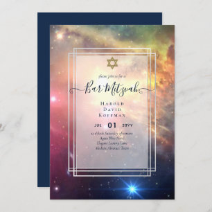 Galaxy Starry Night BAR MITZVAH Invitations Bleu
