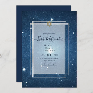 Galaxy Starry Night BAR MITZVAH Invitations Bleu