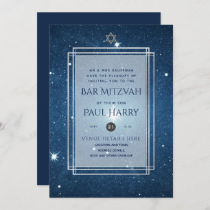 Galaxy Starry Night BAR MITZVAH Invitations Marine
