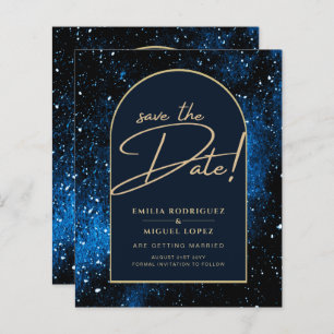 Galaxy Starry Night Blue Gold Mariage SAVE DATE