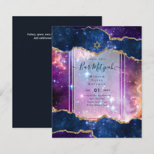 Galaxy Starry Night Invitations BAR MITZVAH Bleu
