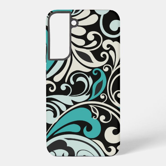 Galaxy Tourbillons floraux turquoise Samsung S22 Coque (Verso)
