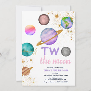Galaxy Two the Moon 2e Invitation d'anniversaire