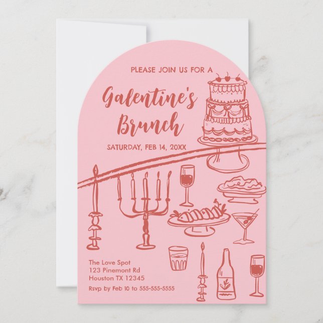 Galentine Brunch red & pink Party Invitation (Devant)