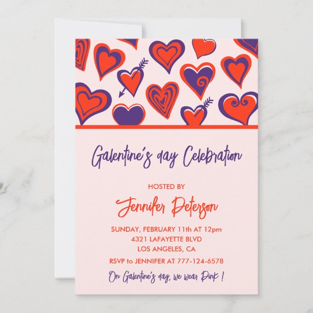 Galentine invitation rose et rouge Valentine Moder (Devant)