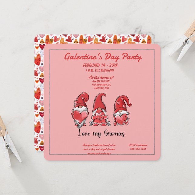 Galentine's Love My Gnomies Party Invitation (Devant/Arrière en situation)