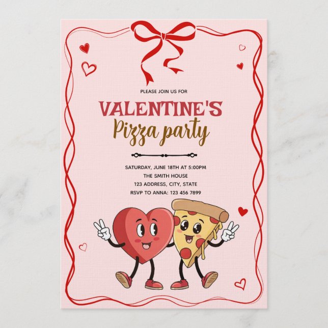 Galentines valentine retro pizza invitation (Devant)