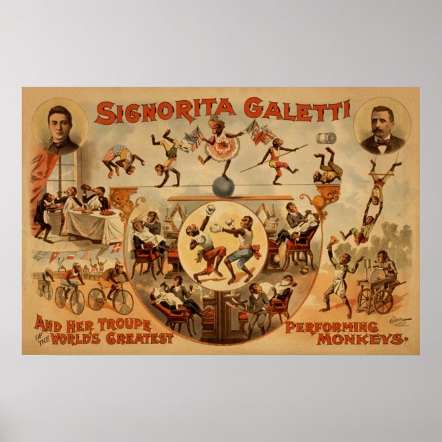 GALETTI Performing Monkeys Act VAUDEVILLE Poster (Devant)