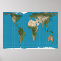 Gall Peters Projection World Map Poster