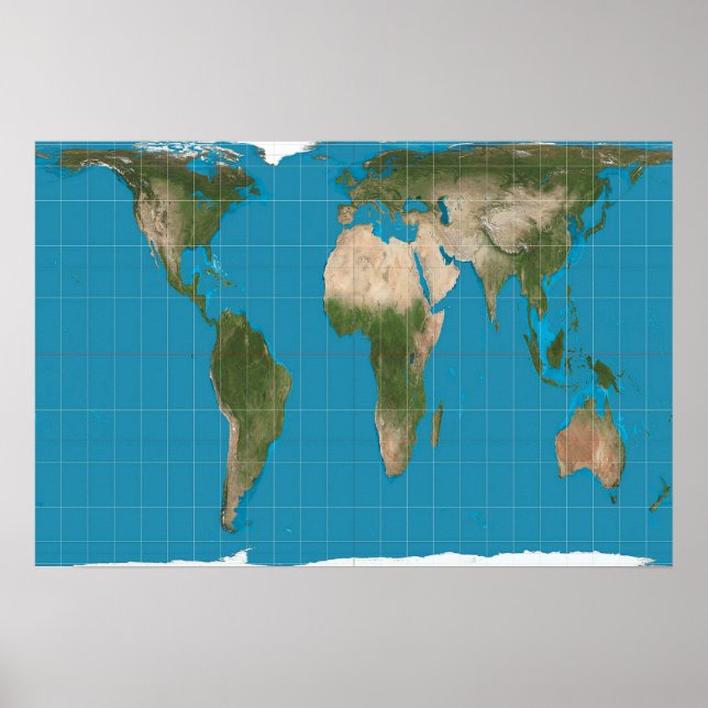 Gall Peters Projection World Map Poster (Devant)