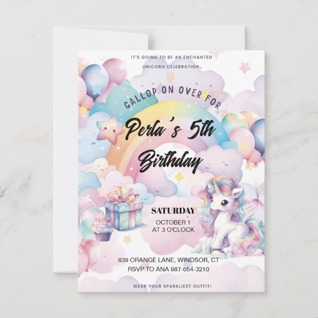 Gallop on Over the Rainbow unicorn Invitation  (Devant)