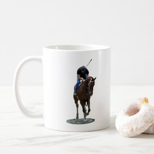 Galloping Thoroughbred Horse Et Rider Coffee Mug (Avec donut)