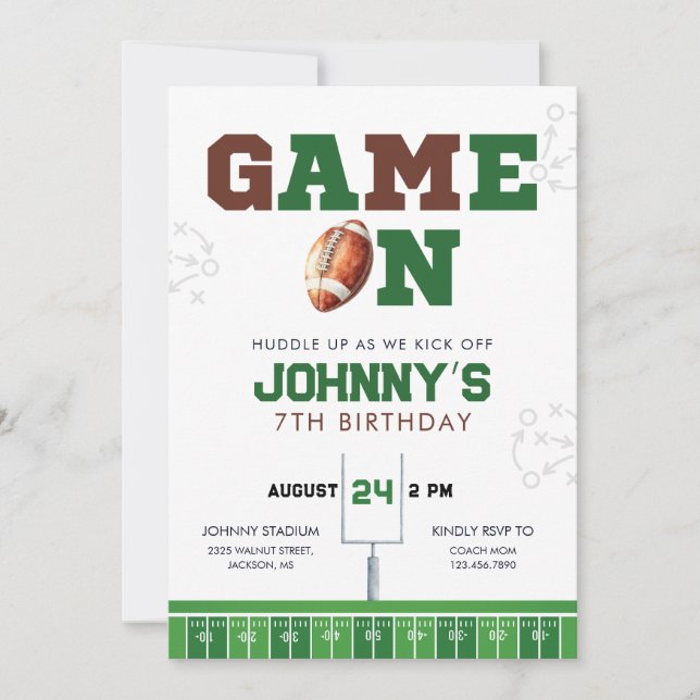Game On American Football Birthday Invitation (Devant)
