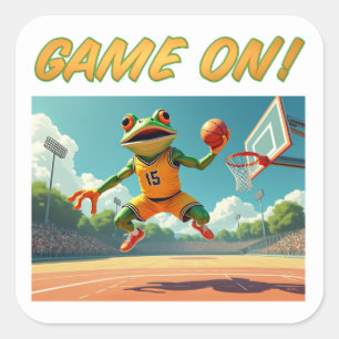 Game On Basketball Frog gros autocollants carrés