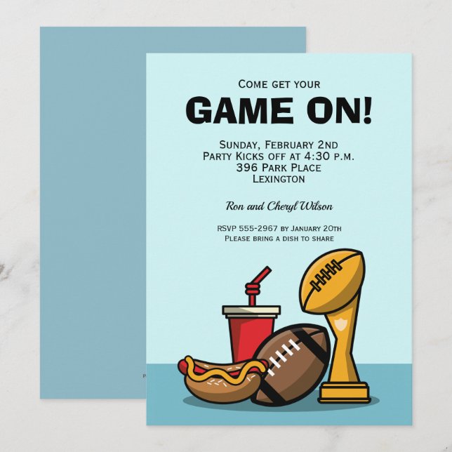 Game On Food and Football Trophy Party Invitations (Devant / Derrière)