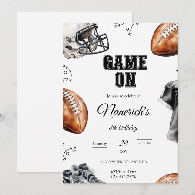 Game On Football Birthday Party Invitation (Devant / Derrière)