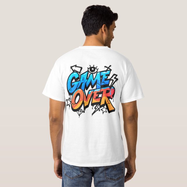Game Over Graffiti Style Gamer T-Shirt – Bold Blue (Dos entier)