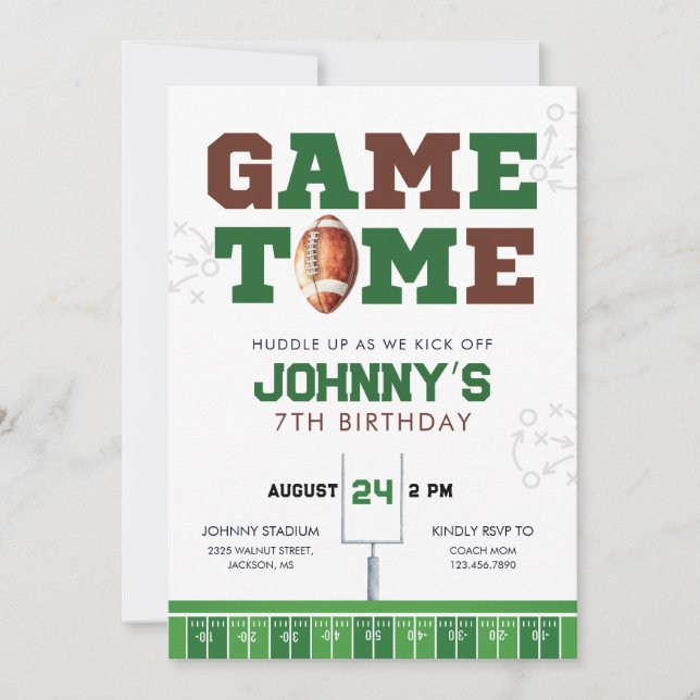 Game Time American Football Birthday Invitation (Devant)