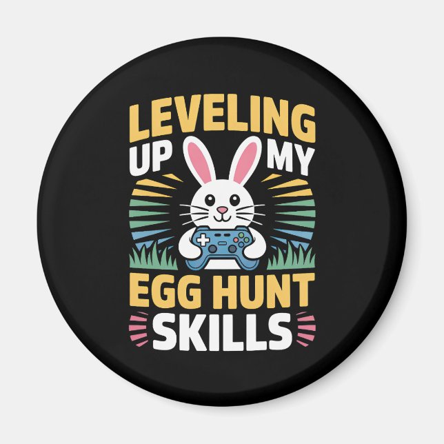 Gamer Bunny Easter Egg Hunt Level Up Magnet (Devant)